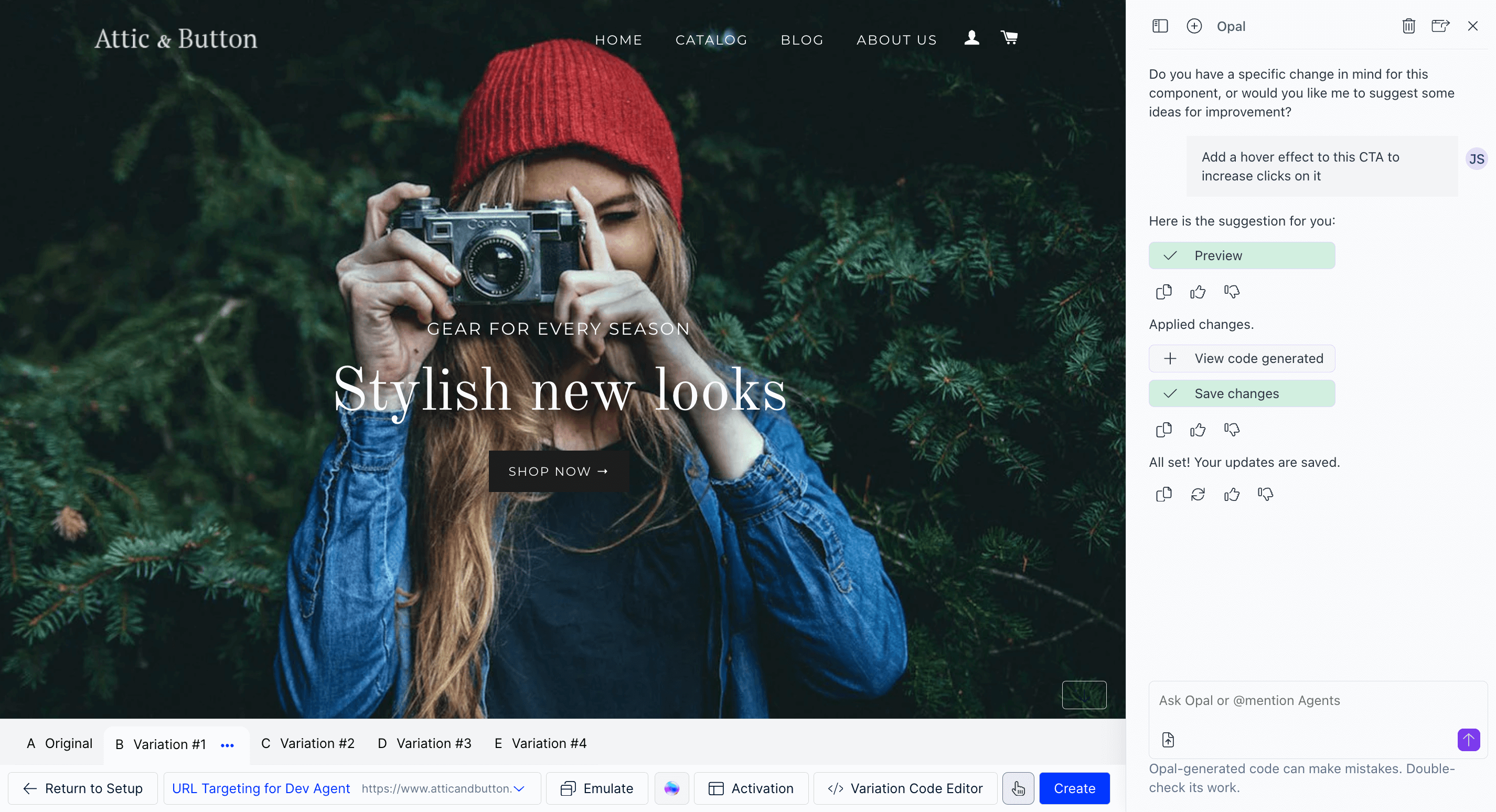 Opal AI building variations for you