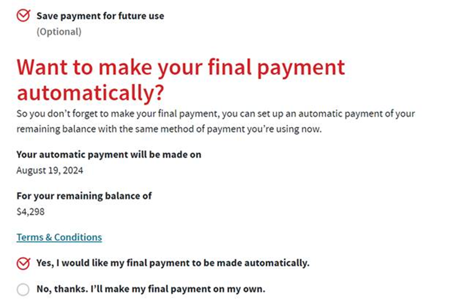 Road Scholar’s auto payment page